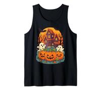 Haunted House Ghost Pumpkin Halloween Jack O Lantern Murciélagos Camiseta sin Mangas