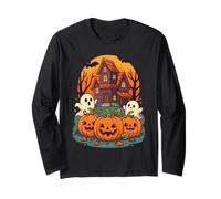 Haunted House Ghost Pumpkin Halloween Jack O Lantern Murciélagos Manga Larga