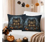 Haunted House - Juego de 2 fundas de almohada de Halloween con temática