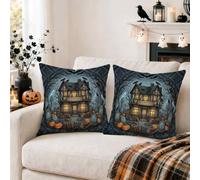 Haunted House - Juego de 2 fundas de almohada de Halloween con temática
