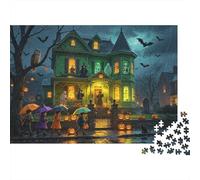 Haunted House Puzzle 1000 Piezas Recyclable Spooky Halloween Senior Puzzle Juego Educativo Decompression Ideal for Family and Friends Birthdays 52x38cm/1000pcs