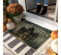 Haunted House - Tapete de bienvenida para Halloween, color azul oscuro, para uso en interiores y exteriores, decoración gótica, goma impermeable, antideslizante, control de polvo, fácil de limpiar, 73
