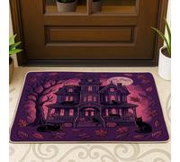 Haunted House - Tapete de bienvenida para puerta de bienvenida con diseño de árbol de gato espeluznante y fantasía, color violeta, antideslizante, para decoración de entrada, porche, baño, oficina, 29