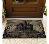 Haunted House - Tapete de bienvenida para puerta de bienvenida, diseño gótico de árboles espeluznantes, lápidas de Halloween, goma negra, antideslizante, decoración del hogar para entrada, porche al