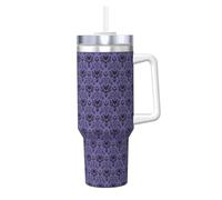Haunted Mansion Printing - Vaso de acero inoxidable de 1,134.0 g con doble pared aislada al vacío con asa y tapa de popote 2 en 1