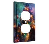 Haunted - Placa de cubierta para interruptor de luz de castillo de Halloween, cubierta de toma, pesadilla de noche espeluznante para decoración de pared, placas de pared termoplásticas, salida dúplex