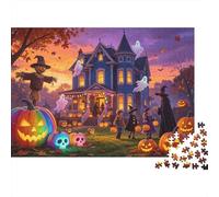 Haunted Puzzle 1000 Piezas Reciclado Material Halloween House Puzzles for Ancianos Alivia la Demencia Senil Divertido Family Juego Actividad Home 70x50cm/1000pcs