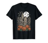 Haunted Spooky House Halloween Calabazas Luna Noche Diseño Camiseta