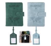 Hauojaus Reisepasshülle Passport Holder mit Kofferanhänger Pass Hülle 11x15cm/4.33x5.91inch PU-Leder RFID -Blocker für Reisedokumente, Azul + Verde, 11x15cm/4.33x5.91inch, Clásico