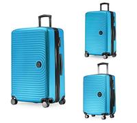 HAUPTSTADTKOFFER Mitte - Juego de 3 Maletas - Maleta de Mano 55 cm, Maleta Mediana 68 cm + Maleta Grande de Viaje 77 cm, Carcasa Rígida ABS, TSA - Azul Cian