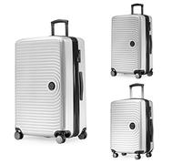 HAUPTSTADTKOFFER Mitte - Juego de 3 Maletas - Maleta de Mano 55 cm, Maleta Mediana 68 cm + Maleta Grande de Viaje 77 cm, Carcasa Rígida ABS, TSA - Blanco