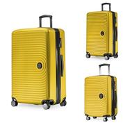 HAUPTSTADTKOFFER Mitte - Juego de 3 Maletas - Maleta de Mano 55 cm, Maleta Mediana 68 cm + Maleta Grande de Viaje 77 cm, Carcasa Rígida ABS, TSA - Amarillo