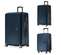 HAUPTSTADTKOFFER Mitte - Juego de 3 Maletas - Maleta de Mano 55 cm, Maleta Mediana 68 cm + Maleta Grande de Viaje 77 cm, Carcasa Rígida ABS, TSA - Azul Oscuro