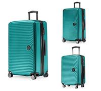 HAUPTSTADTKOFFER Mitte - Juego de 3 Maletas - Maleta de Mano 55 cm, Maleta Mediana 68 cm + Maleta Grande de Viaje 77 cm, Carcasa Rígida ABS, TSA - Turquesa