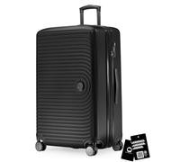 HAUPTSTADTKOFFER Mitte - Maleta Grande rígida 77 cm Extensible, Maleta para Bodega, Cerradura TSA, 4 Ruedas Dobles, Trolley de Viaje, 130 L + Etiqueta Digital para Equipaje, Negro