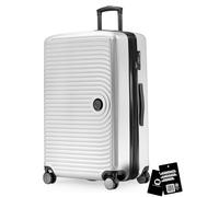 HAUPTSTADTKOFFER Mitte - Maleta Grande rígida 77 cm Extensible, Maleta para Bodega, Cerradura TSA, 4 Ruedas Dobles, Trolley de Viaje, 130 L + Etiqueta Digital para Equipaje, Blanco Mate