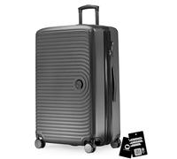 HAUPTSTADTKOFFER Mitte - Maleta Grande rígida 77 cm Extensible, Maleta para Bodega, Cerradura TSA, 4 Ruedas Dobles, Trolley de Viaje, 130 L + Etiqueta Digital para Equipaje, Grafito