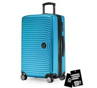 HAUPTSTADTKOFFER Mitte - Maleta Mediana rígida 68 cm Extensible, Maleta para Bodega, Cerradura TSA, 4 Ruedas Dobles, Trolley de Viaje, 88 L + Etiqueta Digital para Equipaje, Azul Cian