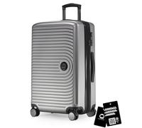HAUPTSTADTKOFFER Mitte - Maleta Mediana rígida 68 cm Extensible, Maleta para Bodega, Cerradura TSA, 4 Ruedas Dobles, Trolley de Viaje, 88 L + Etiqueta Digital para Equipaje, Plata Mate