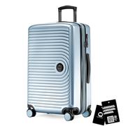 HAUPTSTADTKOFFER Mitte - Maleta Mediana rígida 68 cm Extensible, Maleta para Bodega, Cerradura TSA, 4 Ruedas Dobles, Trolley de Viaje, 88 L + Etiqueta Digital para Equipaje, Azul Piscina