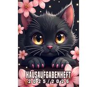 Hausaufgabenheft 2025/2026 mit Datum für Mädchen: Schülerkalender für Grundschule und Gymnasium, Schulplaner mit Schwarze Katze Motiv - Der Hausaufgabenplaner DIN A5