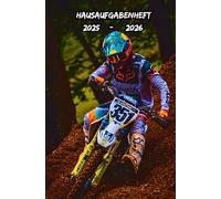 Hausaufgabenheft 2025 2026: Schülerplaner mit übersichtlicher Wochenansicht auf zwei Seiten, für Schule und Uni, Motiv Sport Motocross