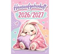 Hausaufgabenheft 2026/2027 für faule Mädchen in der Grundschule | DIN A5, mit Datum: Schülerkalender für die 1. bis 4. Klasse - Schulplaner mit ... und Notenübersicht | Hase-Motiv Nr. 01