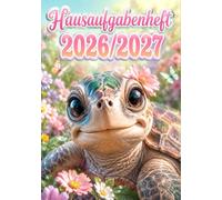 Hausaufgabenheft 2026/2027 für Mädchen, Grundschule | DIN A5, mit Datum: Schülerkalender für die 1. bis 4. Klasse - Schulplaner mit Stundenplan, ... und Notenübersicht | Schildkröte-Motiv Nr. 02
