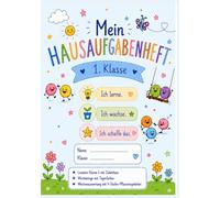 Hausaufgabenheft Grundschule Klasse 1 mit Lineatur 1. Klasse und Haus in DIN A5, blau: Sehr praktisches HA-Heft mit der Lineatur für die 1. Klasse mit Wochenziel und 4-Stufen-Pflanzensymbolen