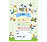 Hausaufgabenheft Grundschule Klasse 1 mit Lineatur 1. Klasse und Haus in DIN A5, grün: Sehr praktisches HA-Heft mit der Lineatur für die 1. Klasse mit Wochenziel und 4-Stufen-Pflanzensymbolen