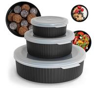 Hausfelder Juego de 3 botes de almacenamiento con tapa de 0,3 L, 0,9 L, 2,2 L, plástico, recipientes para alimentos y cuencos para servir