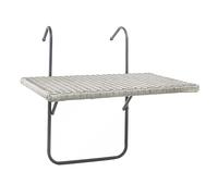 Haushalt International Mesa colgante para balcón, 60 x 40 cm, aspecto de ratán, mesa plegable para balcón, mesa plegable de mimbre para colgar, color gris 60382