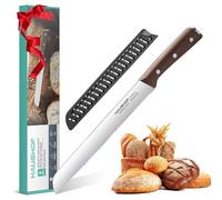 HAUSHOF Cuchillo para Pan, Cuchillo Dentado para Pan con Funda, Cortador de Pan con 20 cm Cuchilla de Acero Inoxidable con Mango Madera, Cuchillo de Cocina para Cortar Pan, Regalo para Mamá y Papá