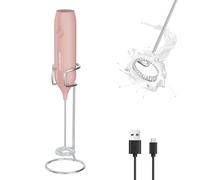HAUSHOF Espumador de Leche Recargable, Batidor de Mano | con Soporte y Cable USB, Ideal para Café, Capuchino y Latte, Uso Diario en Casa y Oficina, Rosa