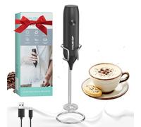 HAUSHOF Espumador Leche Recargable, Batidor Mano USB Negro | Incluye Soporte y Cable USB para Preparar Café, Capuchino y Latte en Casa u Oficina de Forma Sencilla