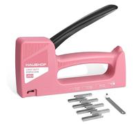 HAUSHOF Grapadora Manual con 800 Grapas y Quita Grapas, Rosa | Grapadora de Tapicero para Madera, Cables, Tapicería, Decoración y Reparación de Muebles