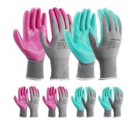 HAUSHOF Guantes de Jardín 6 Pares, Guantes de Trabajo Recubiertos de Nitrilo, Guantes para Jardinería, Trabajos de Restauración, Guantes para Mujer, Rosa y Verde