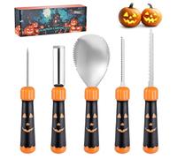 HAUSHOF Kit de Tallado de Calabazas Halloween, 5 Piezas Pumpkin Carving Kit de Acero Inoxidable con Bolsa de Almacenamiento y 10 Plantillas para Decoración de Calabaza