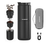 HAUSHOF Molinillo de Café Eléctrico Portátil Inalámbrico con Taza Térmica Doble 700ml, 5 Niveles de Molienda Ajustable, Cafetera Vertido Todo en Uno para Camping, Outdoor Viaje, RV y Oficina