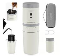 HAUSHOF Molinillo de Café Eléctrico Portátil Inalámbrico | Molinillo con 5 Niveles de Molienda, Sistema de Infusión Manual, Taza Térmica y Carga USB-C para Camping y Oficina