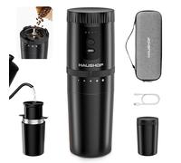HAUSHOF Molinillo de Café Eléctrico Portátil Inalámbrico | Molinillo con 5 Niveles de Molienda, Sistema de Infusión Manual, Taza Térmica y Carga USB-C para Camping y Oficina