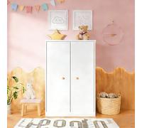 HAUSPROFI Armario pequeño con barra, armario de 2 puertas blanco de tablero DM 80 x 50 x 120 cm, armario estrecho para dormitorio y habitación infantil (color blanco)