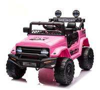 HAUSPROFI Coche eléctrico para niños con mando a distancia, 12 V, pequeño todoterreno, con luz, suspensión y cinturón de seguridad, 2 modos de funcionamiento, LED, Bluetooth, música, coche eléctrico