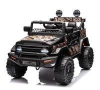 HAUSPROFI Coche eléctrico para niños con mando a distancia, 12 V, pequeño todoterreno, con luz, suspensión y cinturón de seguridad, 2 modos de funcionamiento, LED, Bluetooth, música, coche eléctrico