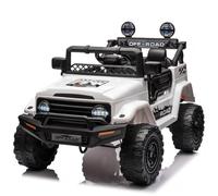 HAUSPROFI Coche eléctrico para niños de 12 V con mando a distancia, pequeño todoterreno con luz, suspensión y cinturón de seguridad, 2 modos de funcionamiento, LED, Bluetooth, música eléctrica, coche