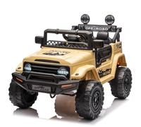 HAUSPROFI Coche eléctrico para niños de 12 V con mando a distancia, pequeño todoterreno con luz, suspensión y cinturón de seguridad, 2 modos de funcionamiento, LED, Bluetooth, música eléctrica, coche