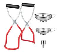 HAUSPROFI Juego de embudos de acero inoxidable, 4 piezas, con elevador y embudo de tarros de conserva, 3 tamaños, juego de embudo de cocina para mermelada, conservas, aceite, especias, apto para