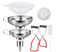 HAUSPROFI Set de embudo de acero inoxidable de 7 piezas con tarros de envasado, elevador y filtro - 3 tamaños de set de embudo de cocina para mermelada, envasado, aceite, especias - Apto para