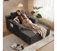 HAUSPROFI Silla lounge sin huesos, sofá de pana sin huesos y silla de dormir con 3 cojines, sofá en la nube que ahorra espacio para sala de estar, no requiere montaje, gris oscuro