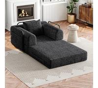 HAUSPROFI Sofá cama 2 en 1 plegable con cojín, sofá cama modular sin boneless con marco de metal, compartimento de almacenamiento en el reposabrazos, no requiere montaje (negro, 181,6 x 94 x 49,5 cm)
